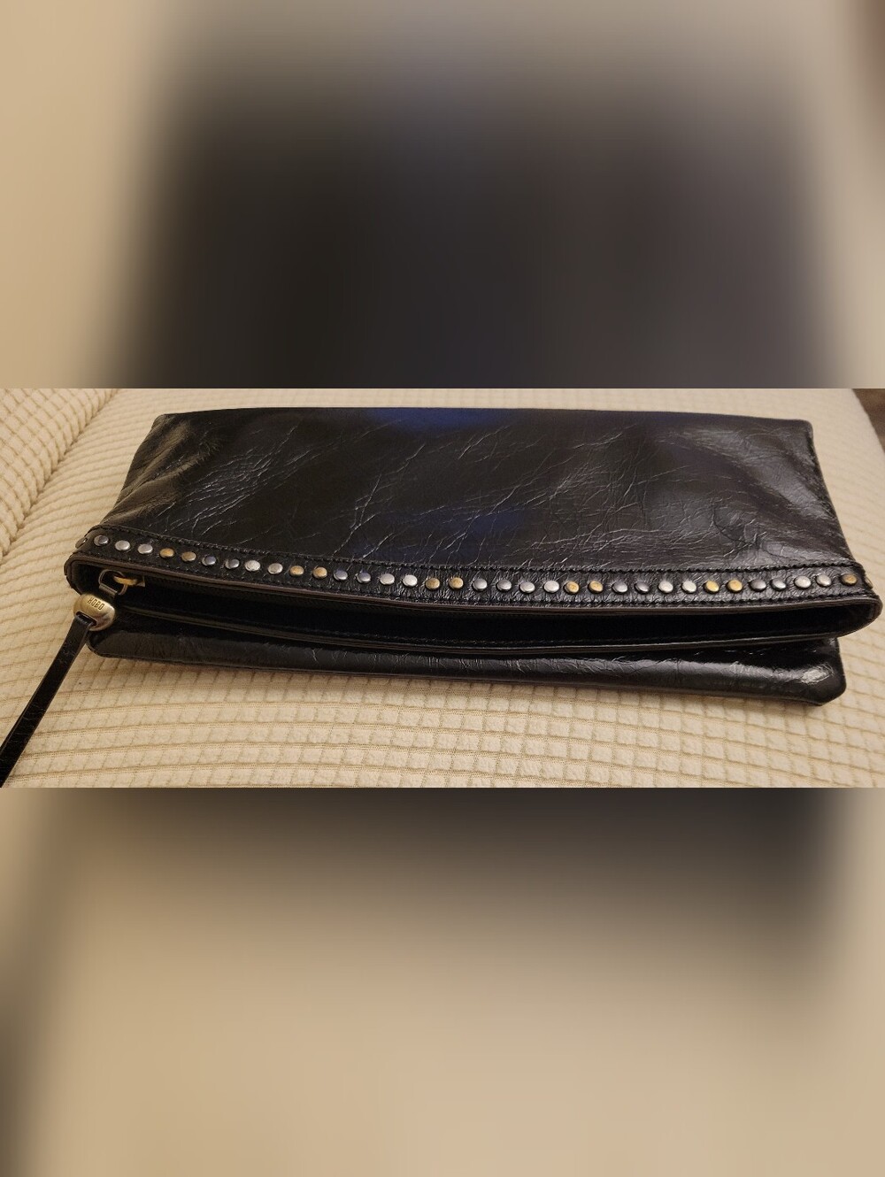 NWT HOBO International Black Studded Zeal Large Foldover Clutch